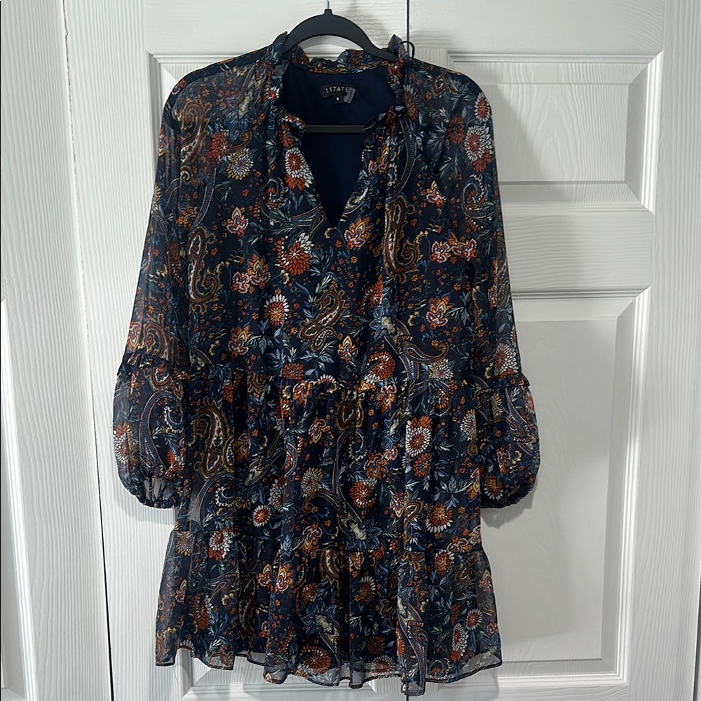 Navy Floral Paisley Dress